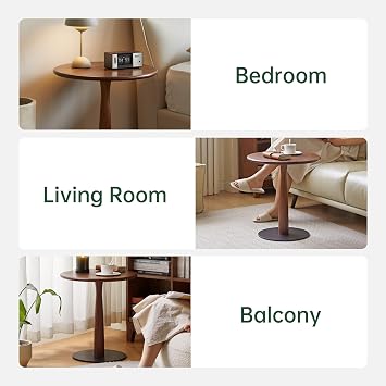 Walnut Side Table, Solid Wood End Table with Round Tabletop, 50D*50W*54H