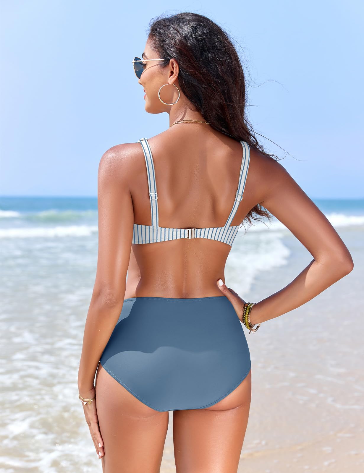 Nadeer Maillot De Bain Femme 2 Pieces Ensemble Bikini Col en V Slim Contrôle du Ventre Deux Pièces Élégant en Métal Doré Swimsuit Swimwear de Plage Été
