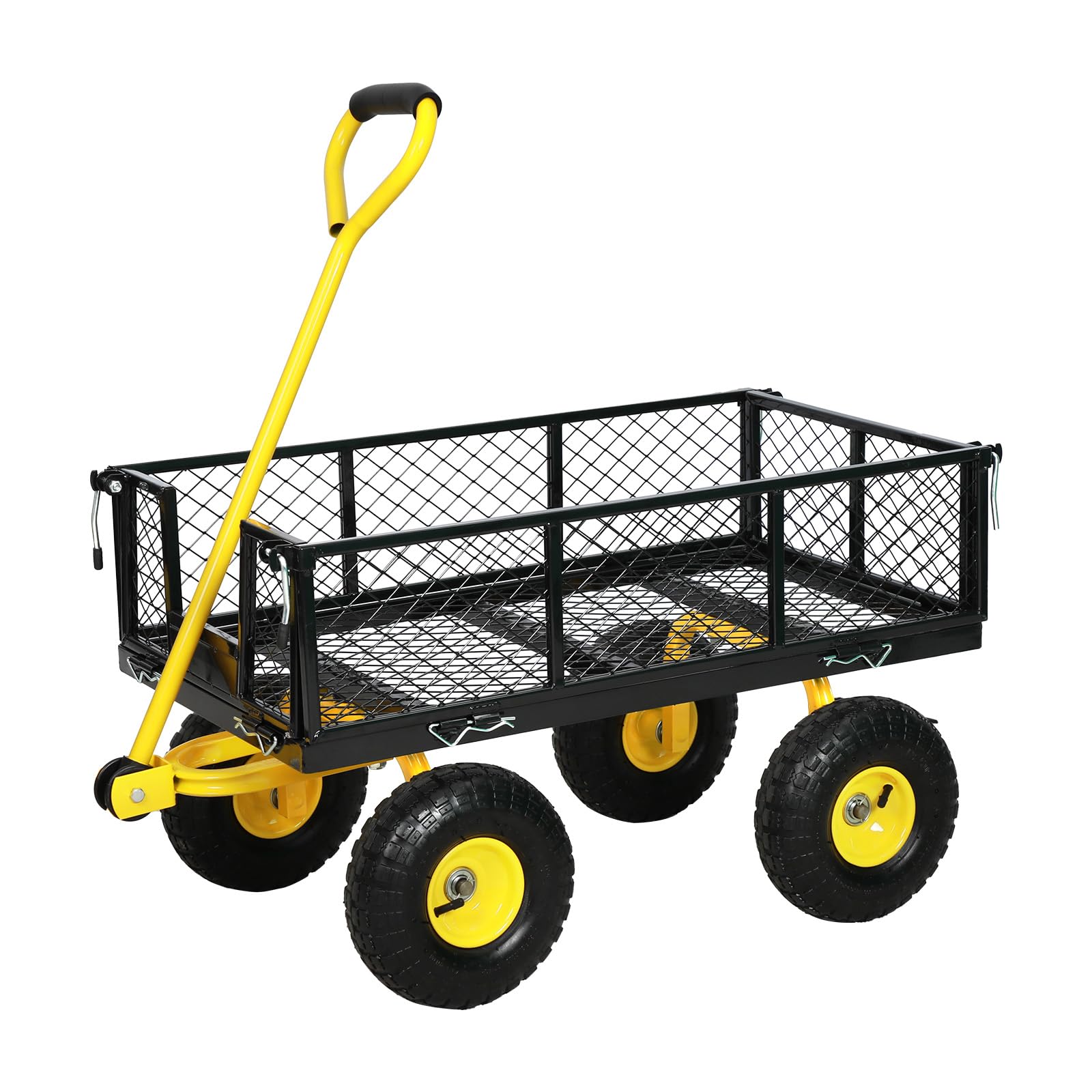 Steel Garden Cart 500Lbs,Heavy Duty Large Capacity with Removable Sides,Utility Wagon with 10" Pneumatic Tires and 180°Rotating Handle for Farm,Yard,Garden (Yellow, 500 lbs)