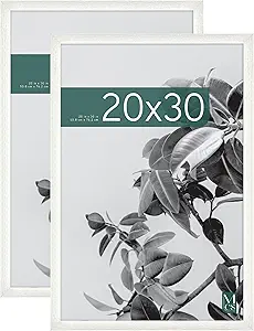 MCS Studio Gallery 20x30 Poster Frame White Woodgrain, Vertical & Horizontal Wall Hanging Large Picture Frame for Photos, Posters & Art Prints (2-Pack)