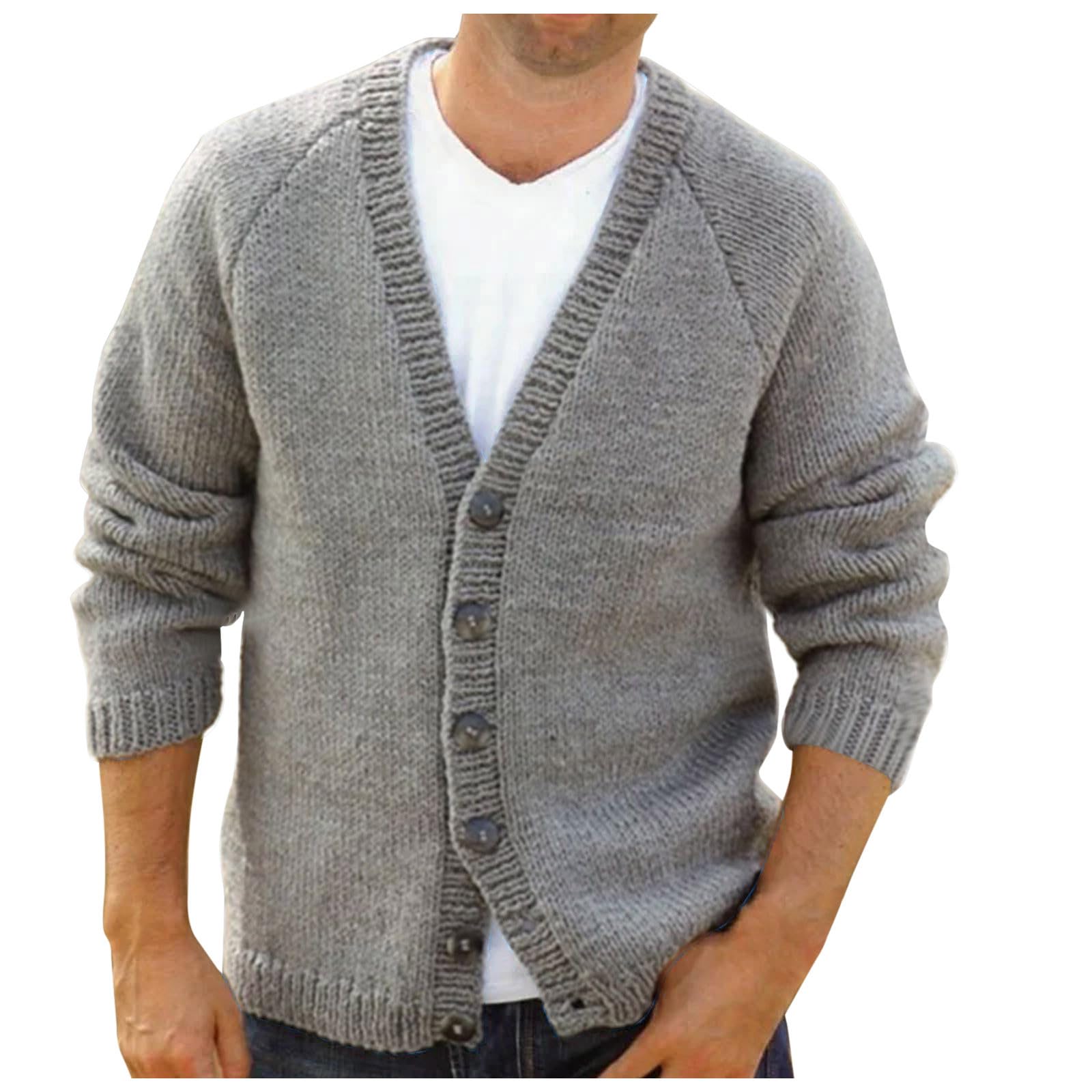 Cardigan Punto Botones Hombre, Jersey Hombre Invierno con Cuello En V Chaqueta De Invierno Ligera De Entretiempo Punto Grueso, Informal Cuello Chal Manga Larga con Botones para Otoño E Invierno
