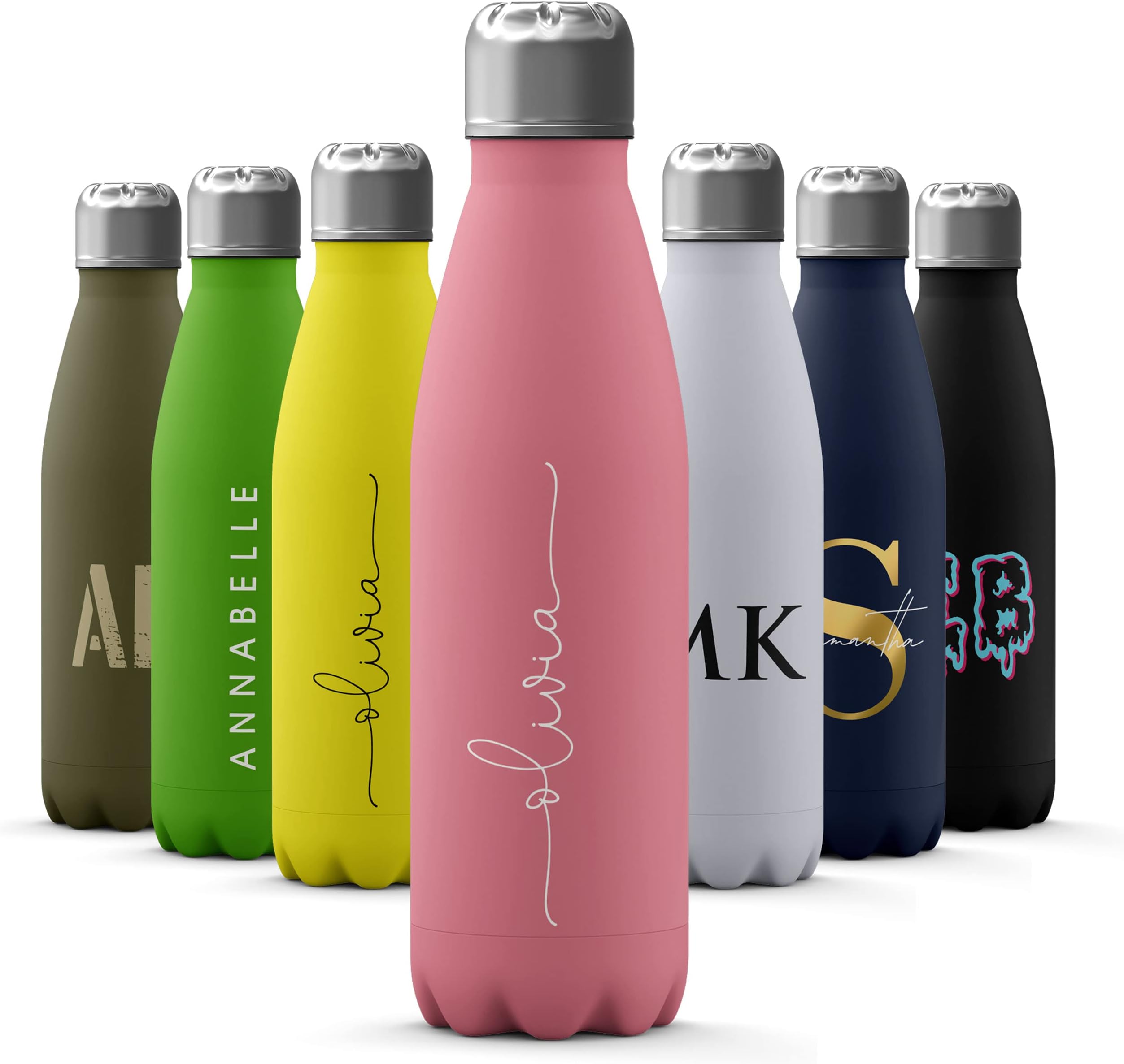 TiritaPersonalised Water Bottle - Thermal Travel Flask for Hot & Cold Drinks - Insulated Stainless Steel Bottle - Gym, Office, School Drink Bottles - 500ml water bottle [10- Name Cursive White]