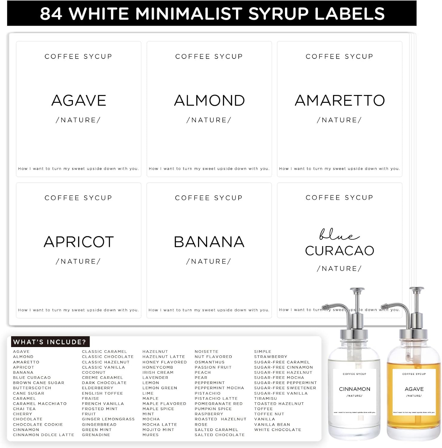 84 Coffee Syrup Labels, Joyfulmap 2.35 x 2.55 inch