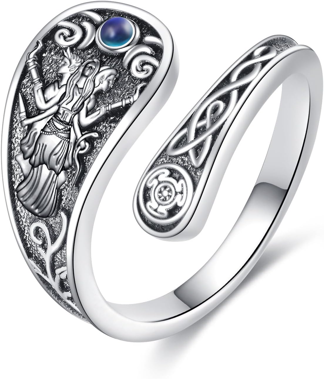 Hecate Ring Sterling Silver Hekate Spoon Ring Triple Moon Goddess Pagan Jewelry Gifts for Women