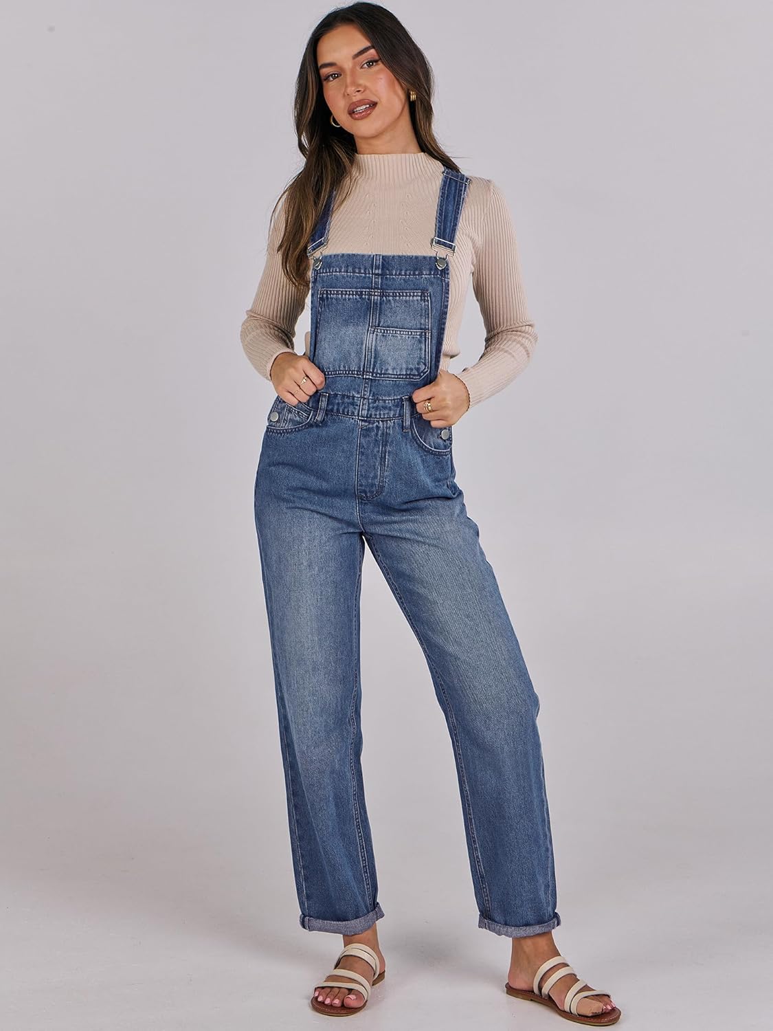 ANRABESS Overalls for Women Loose Fit Denim Overalls Adjustable Strap Jean Jumpsuit Bib Romper Spring Casual Work Outfits - Image 4