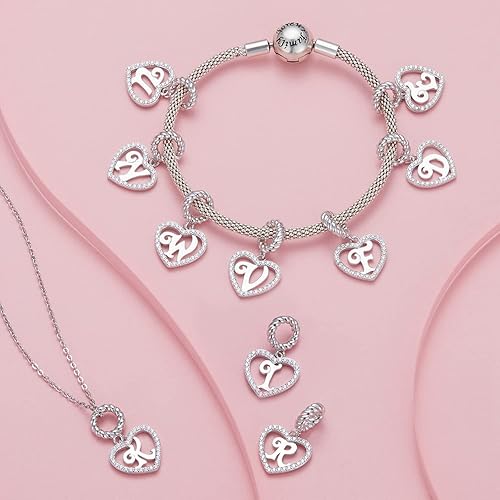 Miniatura 4 de Dijes de plata de ley 925 con letras de corazón para pulseras y collares, dijes con inicial pavimentados con circonita cúbica, regalo de joyería de