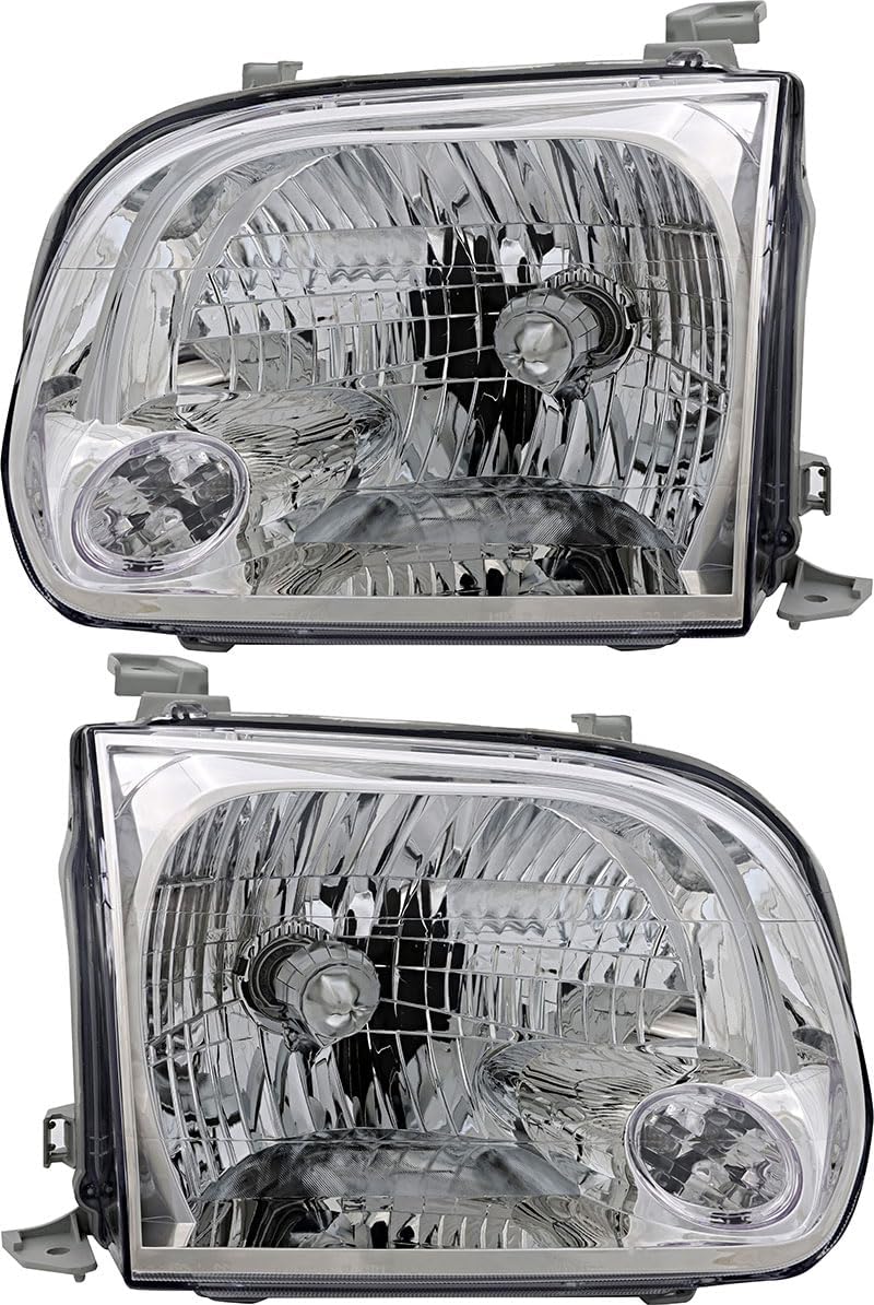 Compatible with Toyota Tundra 2005-2006/Sequoia 2005-2007 Double Cab Headlights Lamps Set Halogen Driver and Passenger Side