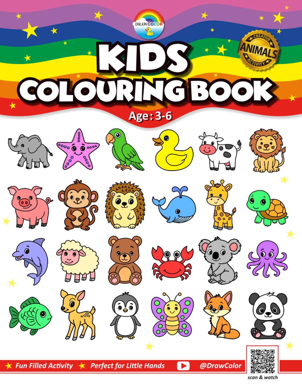 Kids Coloring Book - Animals: Easy and Cute Animals for kids age 3-6 | Scan QR code to watch Colouring videos