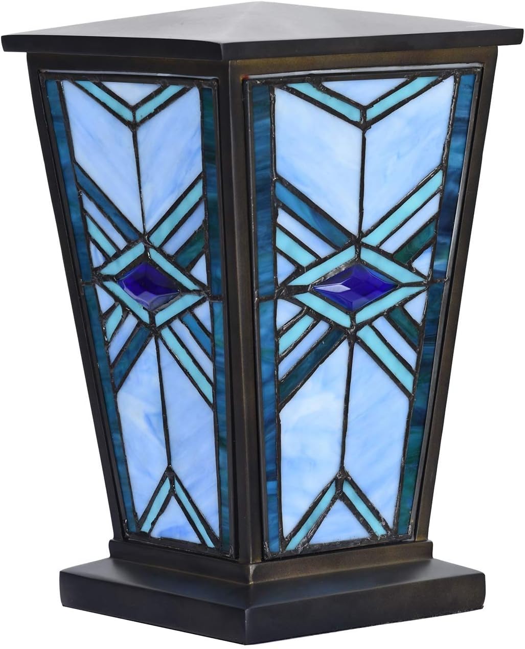 Buy Bieye Stained Glass Urn with Mission Design Tiffany Style Cremation Urn, 7" W x 11" H, Blue