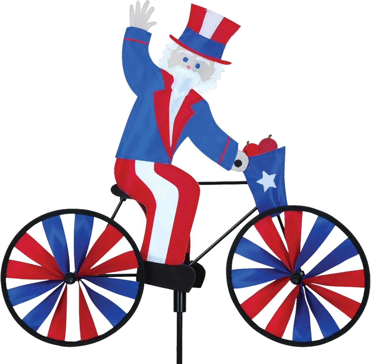 Bike Spinner Uncle Sam 20" – Patriotic Americana Design, Weather-Resistant Outdoor Decor, Durable & Lightweight for Patios, Yards, and Gardens - Eye-Catching Wind Spinner with Rotating Wheels
