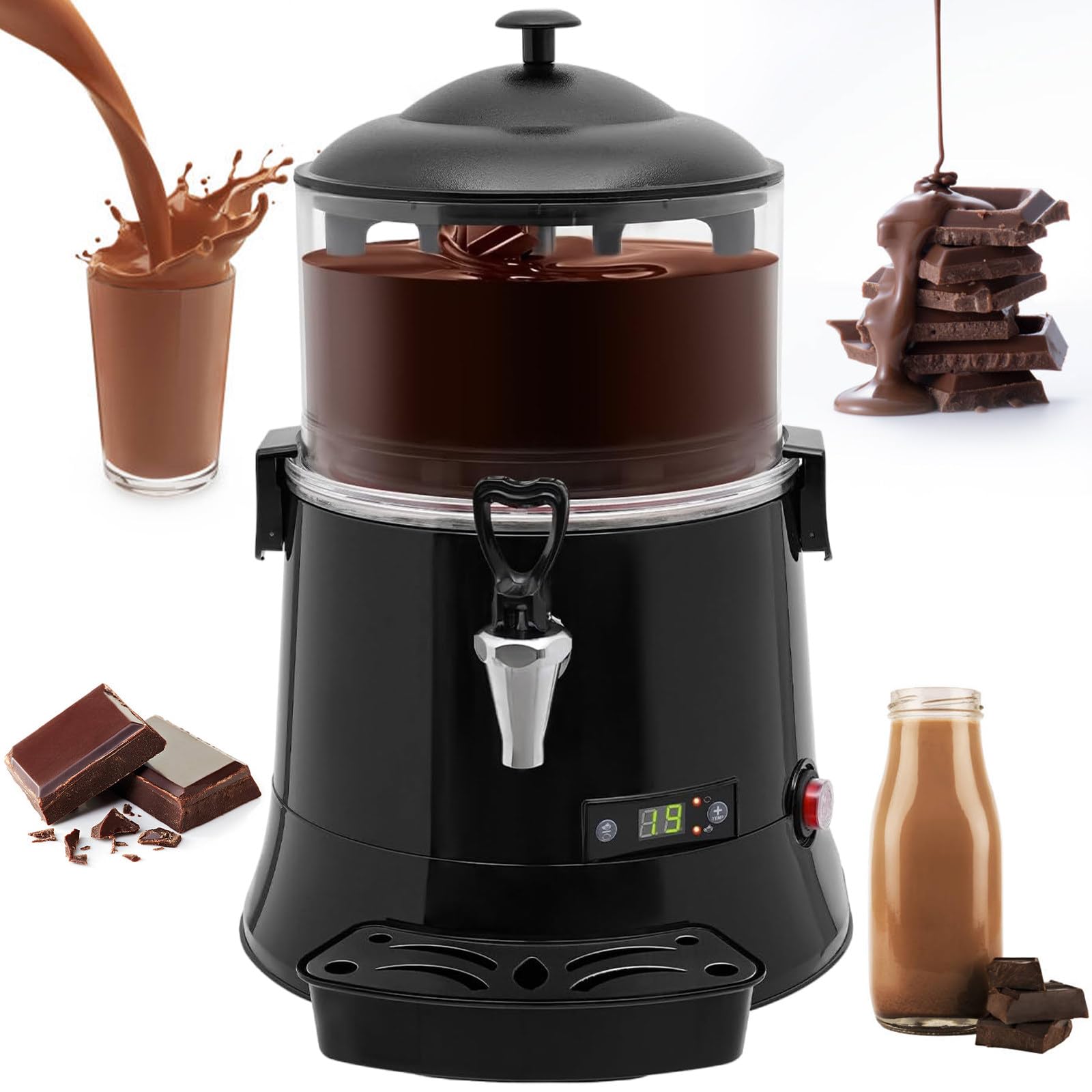 Machine Professionnelle Pour Faire Fondre Le Chocolat Et Chauffer Les Boissons, Avec Fonction De Mélange, Température Réglable (30-90°C) Pour Chocolat Chaud, Café, Thé Au Lait 5L-Black