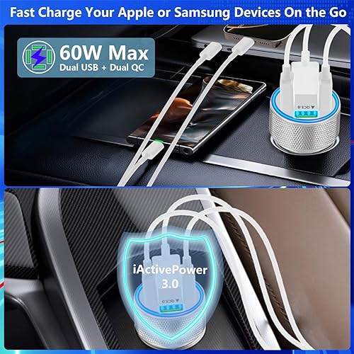 Vista 32 de 【MFi Certified】iPhone Fast Car Charger, BARMASO 4.8A Dual USB Smart Car Power Cigarette Lighter USB Fast Car Charging Adapter with 2Pack Lightning