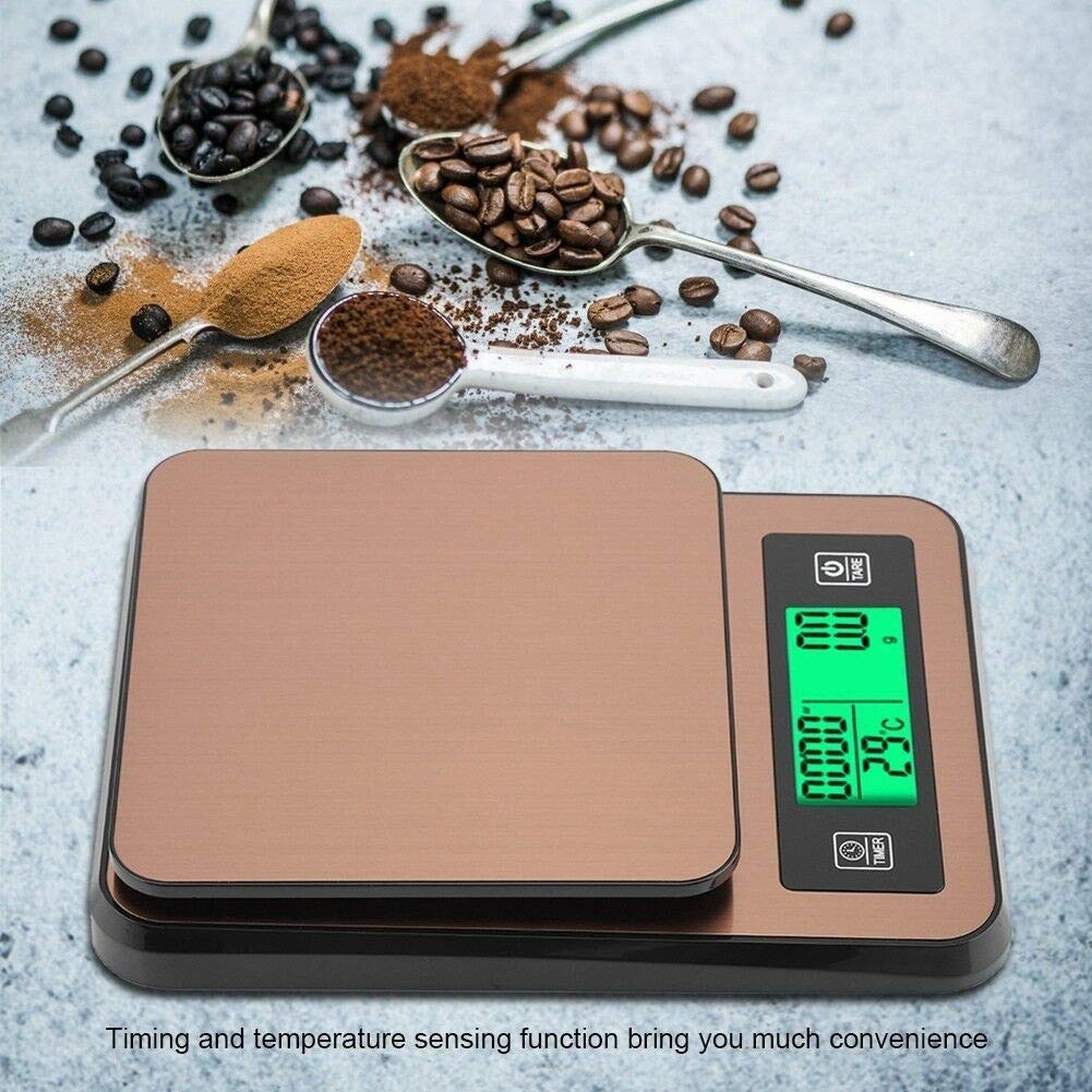 Waga elektroniczna, Wagi cyfrowe, Cyfrowa waga LED do kawy Wielofunkcyjna elektroniczna waga do pieczenia Precyzyjna waga kuchenna z funkcją pomiaru czasu 2 kg 0,1 g Dokładny pomiar