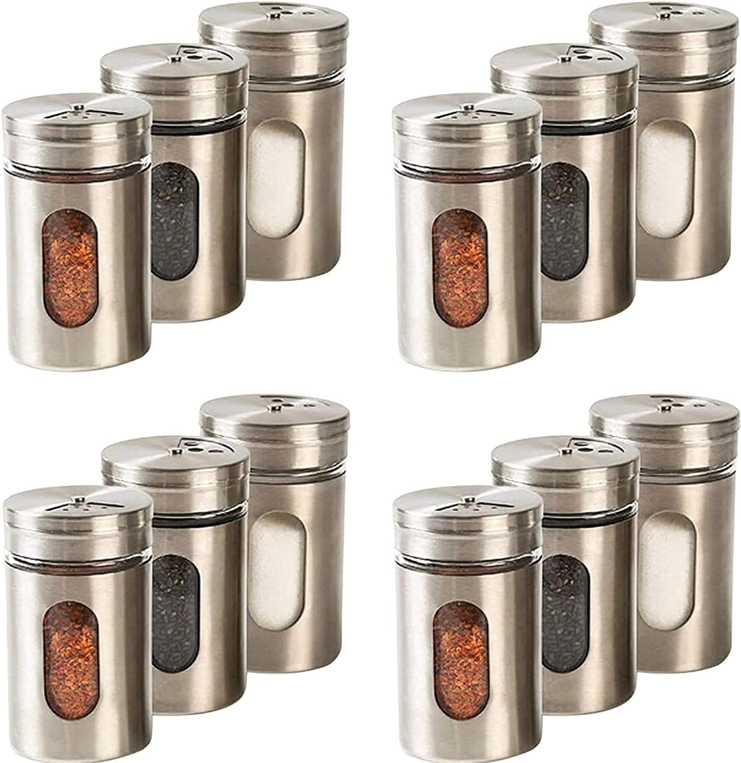 【morningplace】 Stainless Steel Condiment Cans, Seasoning Container Set, Salt, Pepper, Sugar Container, Seasoning Pot for Kitchen (12-Piece Set)
