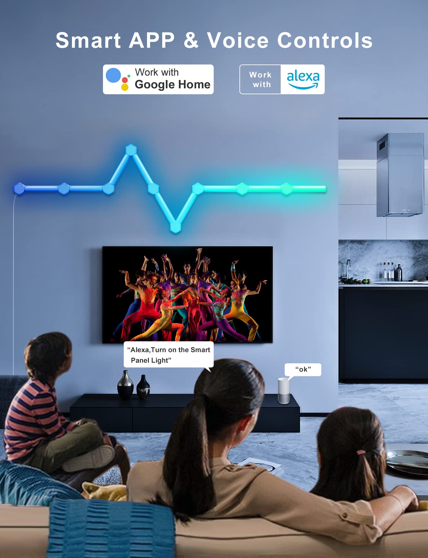 LED Hexagon Light Panels, Wi-Fi RGB Lichtpanels Wandleuchten mit DIY Deko, Musik Sync, App-Steuerung, Funktioniert mit Alexa Google Assistant für Wohnzimmer,Gaming Zimmer, 9+9 LED Panels