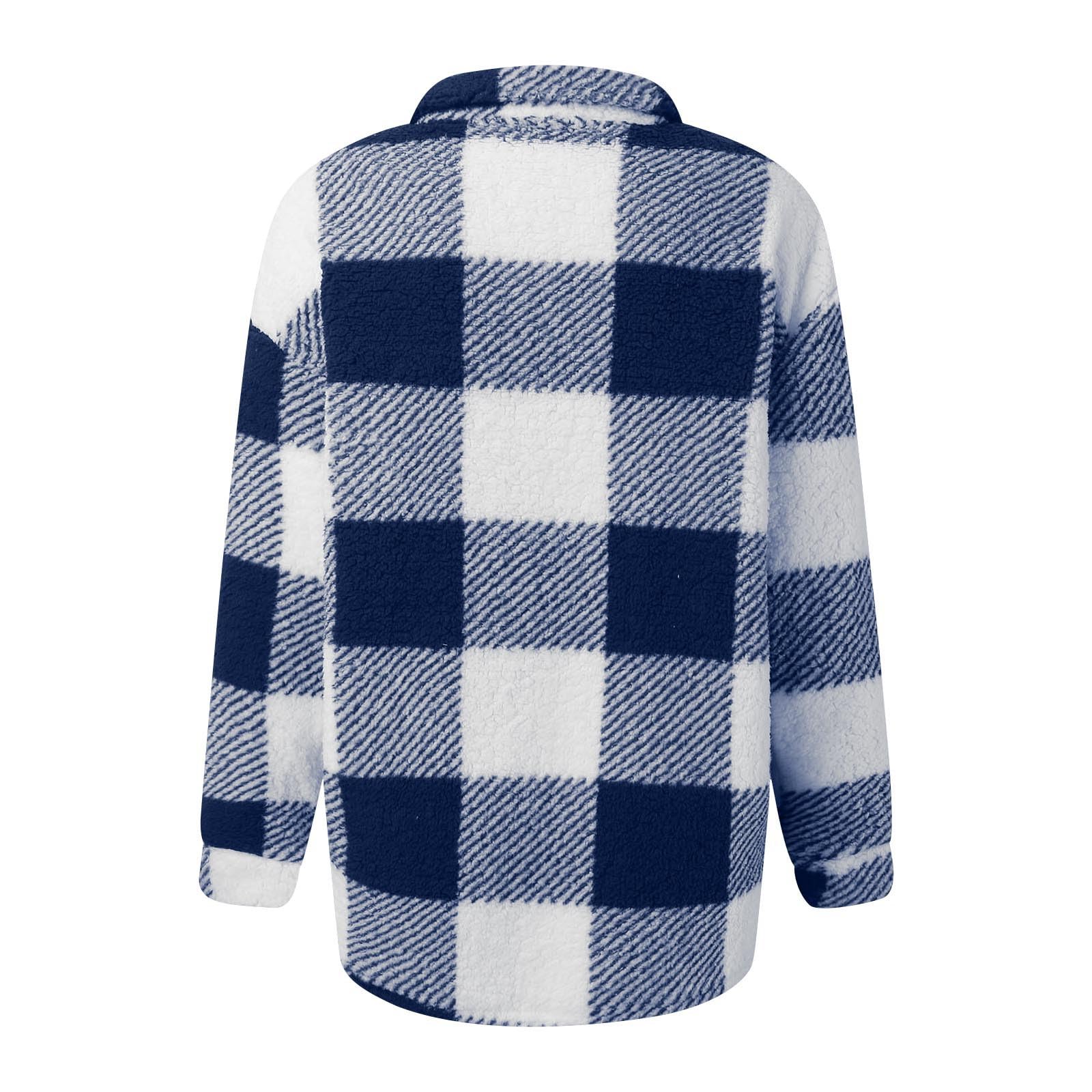 Generisch Daunenjacken Damen Übergröße Casual Color Block Plüsch Fleecejacke Button Down Loose Bluse Warmer Mantel