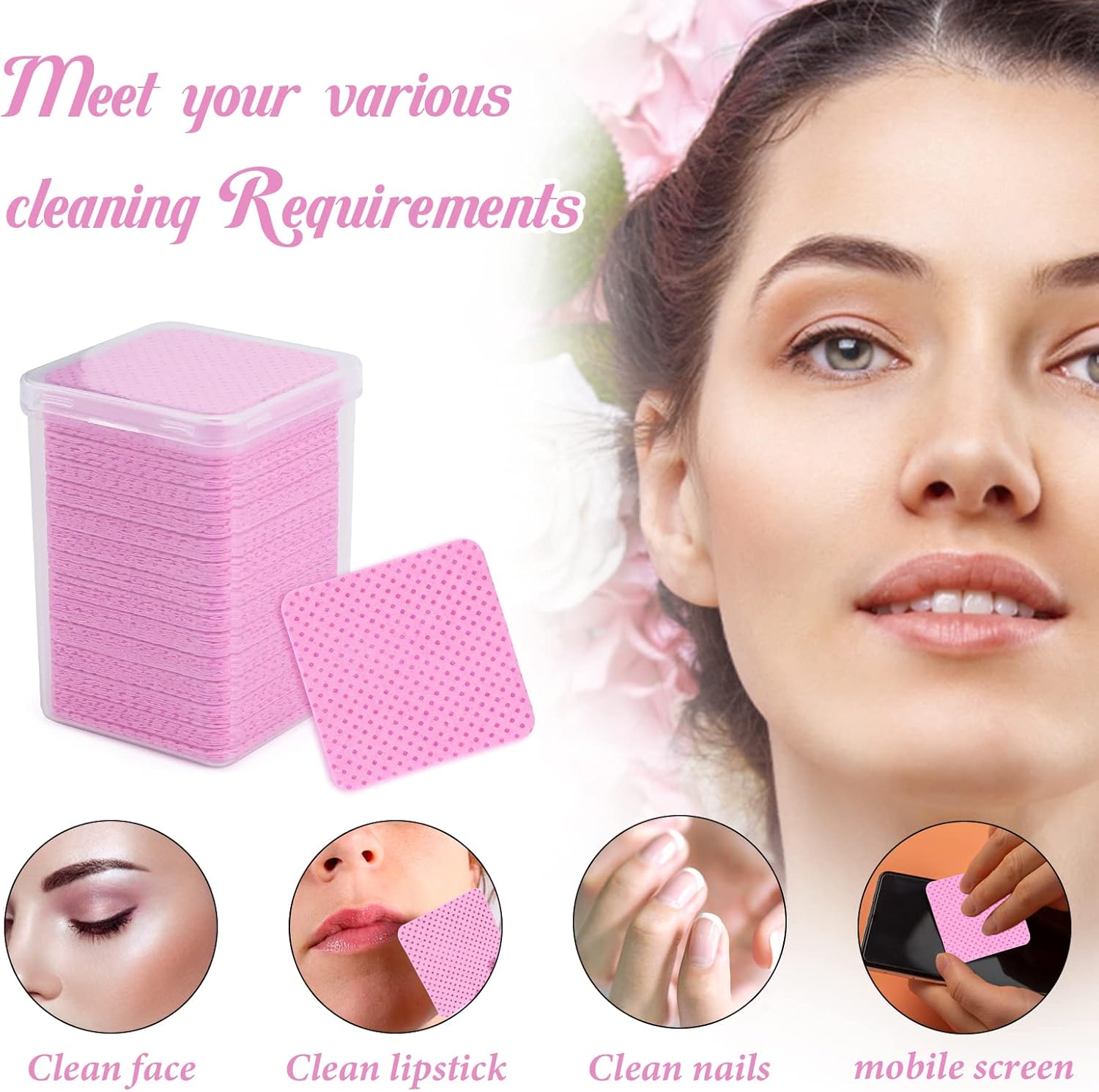 G2PLUS Cleaning Cotton Pads, 600PCS Lint Free Pads, Pink Makeup Remover Pad for Face, Fingernail