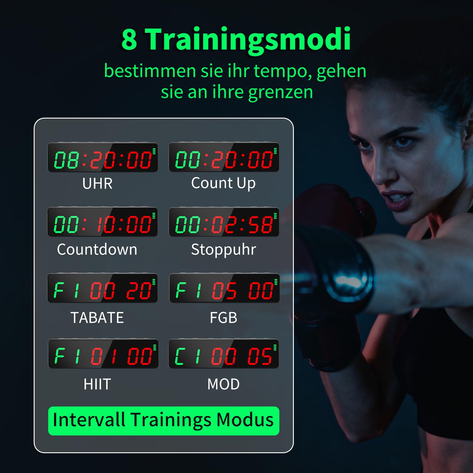 Gym Timer, Mini Portable Gym Clock, Intervall-Timer für Workout, Stoppuhr mit Eingebauter Leistungsstarker Batterie, 12/24H LED Digital Uhr Countdown für Home/Gym/Garage