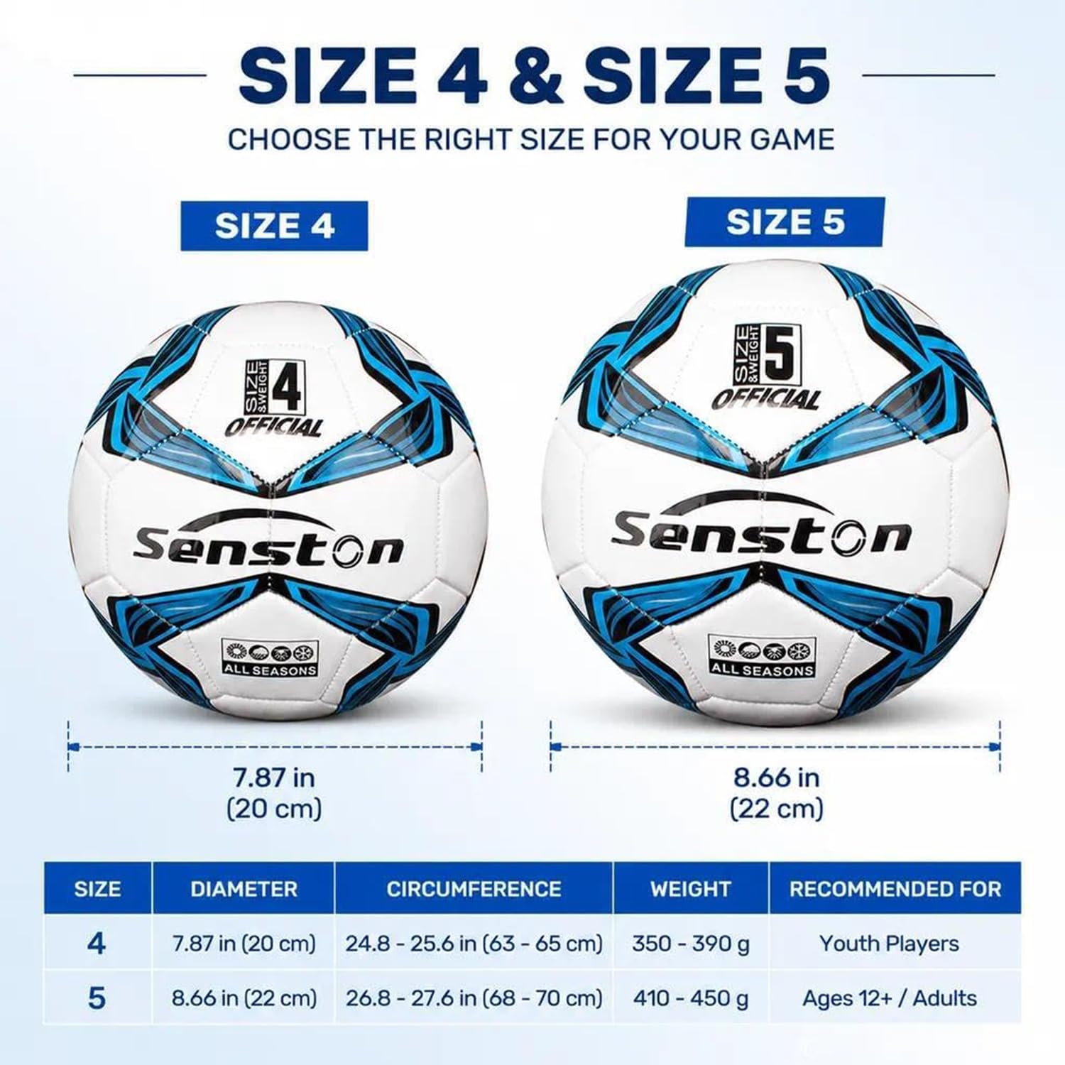 Senston Balón de fútbol Impermeable para Entrenamiento Deportivo, Pelota de Ocio para balones de fútbol, tamaño 4/ tamaño 5