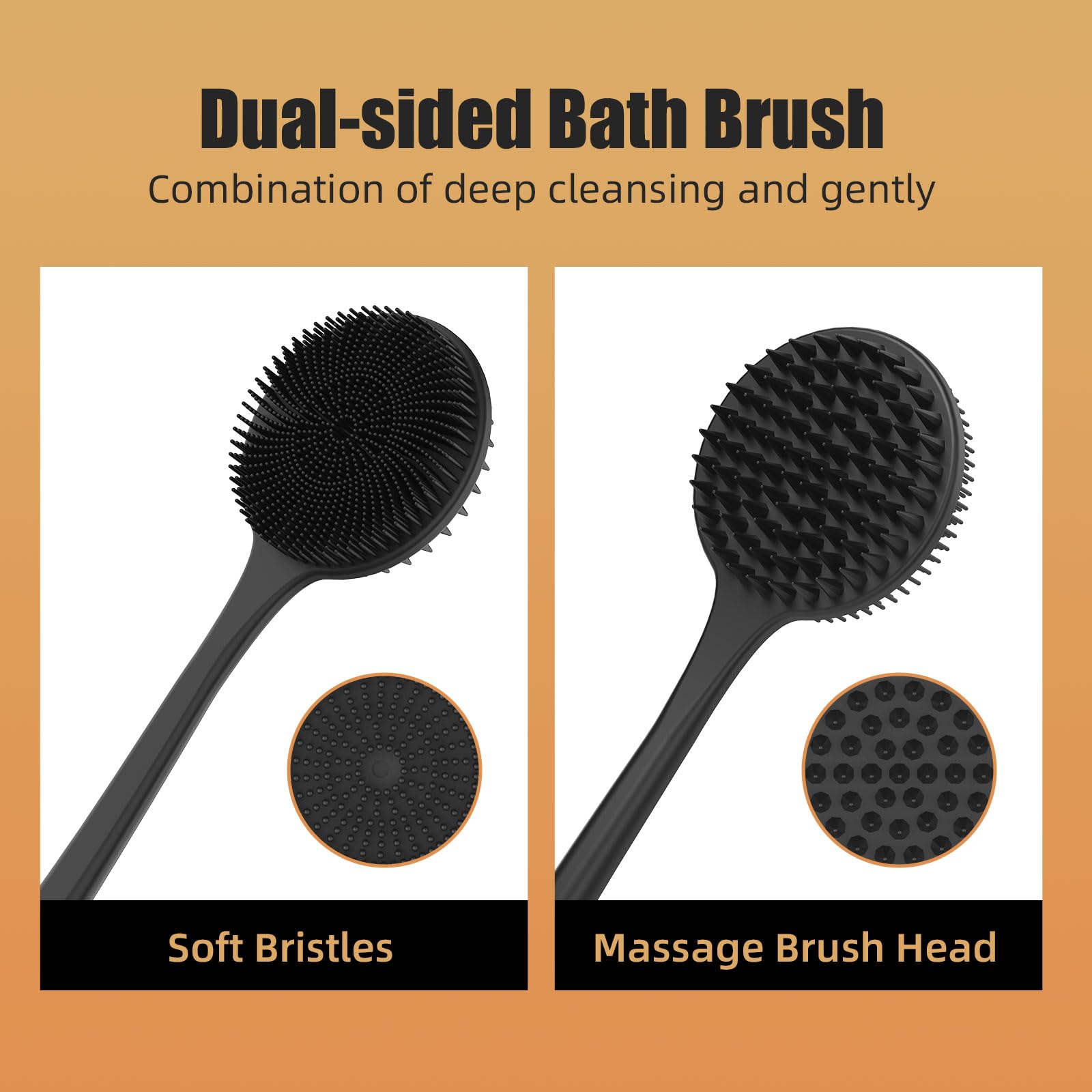 elzle Silicone Brosse Dos Douche Long Manche,Brosse Douche Double Face pour le Dos pour Les Hommes et Les Femmes,Brosse de Bain pour la Douche pour Exfolier et masser