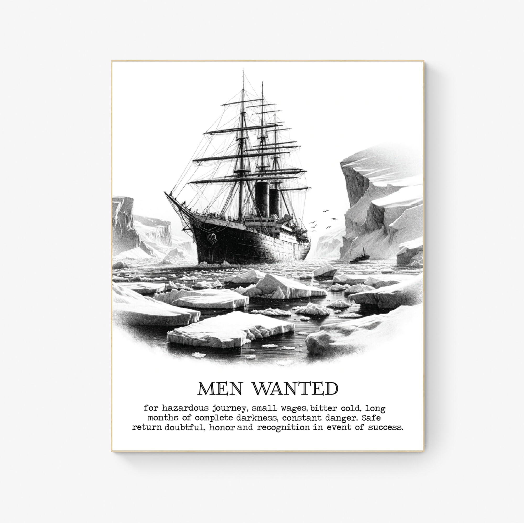 Ernest Shackleton Expedition Help Wanted Advertisement Vintage Art Print (Black 16x20)