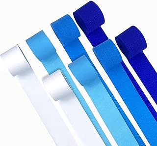 8 Rollos Papel Pinocho,Azul Papel Crepe 4 Colores, Serpentina de Papel de Seda, Para Bodas, Fiestas de Cumpleaños, Decoración Navideña (4,5 cm x 25 m/rollo)