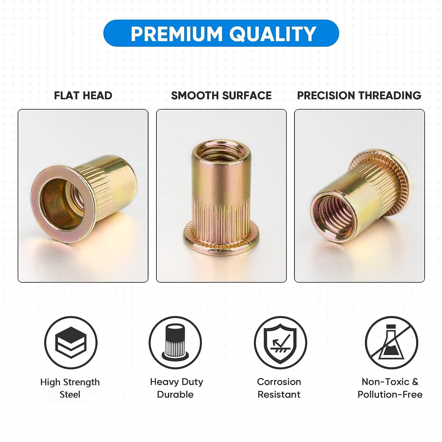 AKKTOL Kit assortito di 240 dadi rivettati, kit rivnut SAE e metrico, kit per dadi a testa piatta 6-32 8-32 10-32 10-24 1/4"-20 3/8"-16 5/16"-18 1/2"-13 M3 M4 M4 M4 5 M6. M8 M10 M12