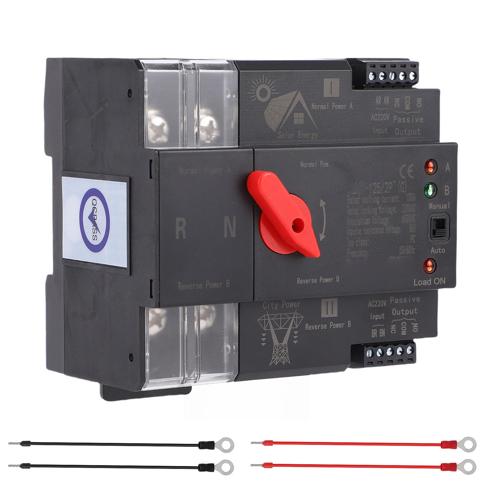 Tissting Interruptor De Transferencia Automática De Doble Potencia 2P 100A Sin Interrupción - Controlador De Palanca Montaje En Rail DIN 35mm
