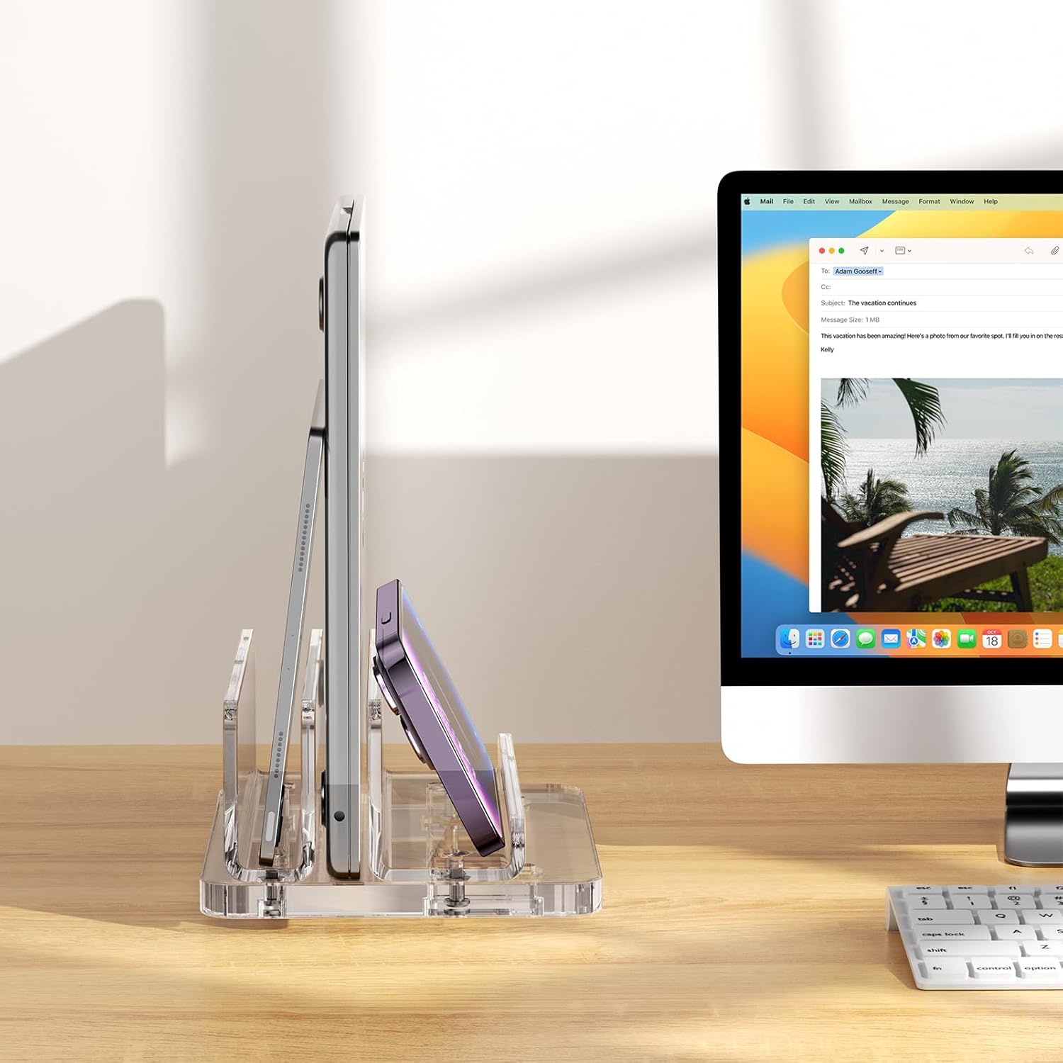 Acrylic Vertical Laptop Stand, 3-in-1 Design with Adjustable Slot Width, Suitable for Desktop Space Saving, Supports MacBook, iPad, iPhone, Chromebook, Surface, Samsung, etc