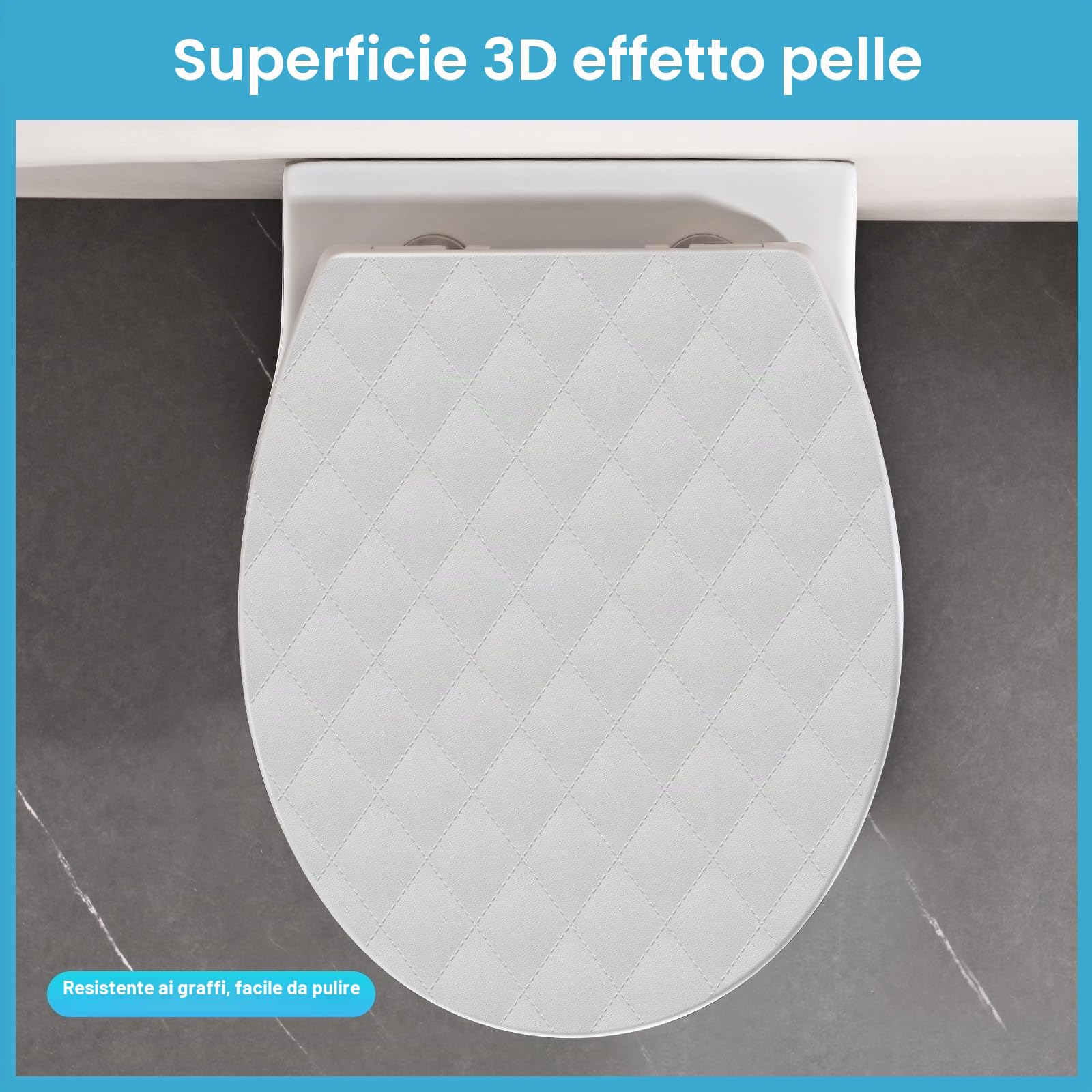Tavoletta WC Universale O corta in PP, Effetto Pelle Bianco