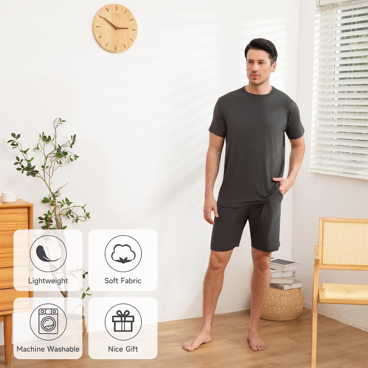 DG Hill Mens Pajamas Set Shorts - Pajama Pants Sleepwear Shorts PJS Sets - Summer Pajamas Cool Pants Short Soft PJS for Men - Image 6