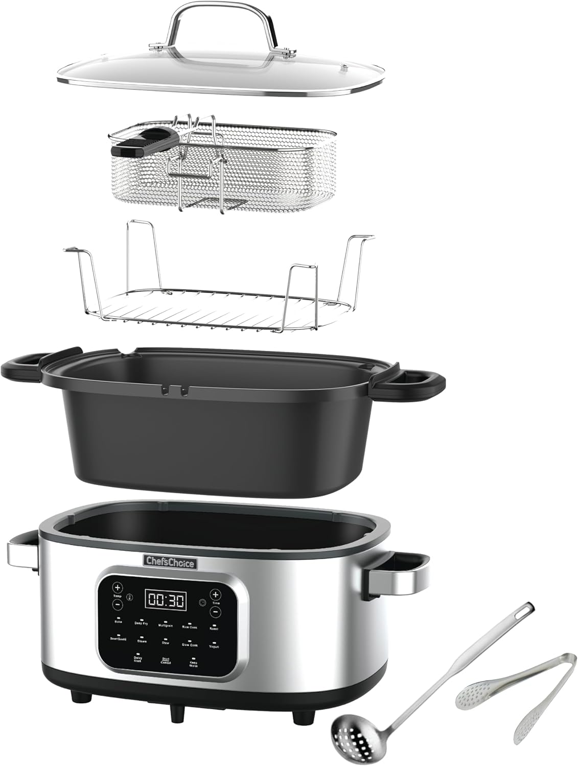 Chef'sChoice Multicooker, Large 6-Quart Capacity Multipurpose Non-Stick Vessel and Variable Temperature Control with Keep Warm and 12 Cooking Presets, 1300-Watts, Stainless Steel