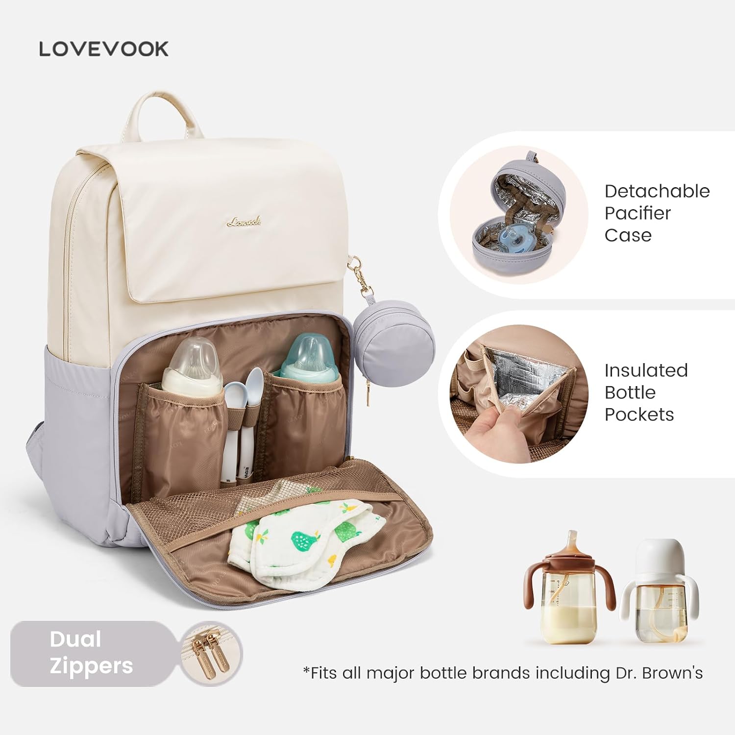 LOVEVOOK Diaper Bag Backpack, Baby Travel Bags for Boys & Girl, Toddler Waterproof Diaper Bag w/Changing Pad (Grey, 15.6''-Small) image 3