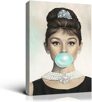 Denozer Van Eyck Audrey Hepburn Blue Bubble Gum Canvas Wall Art Home Decor for Bedroom Living Bar Decorations 12 x 16 inch