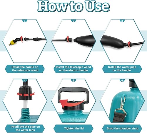 Miniatura 7 de Pulverizador eléctrico de jardín de 2 galones, rociador a batería con mango recargable por USB, 3 boquillas de niebla, varita retráctil, rociador de