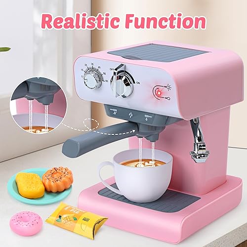 Miniatura 8 de CUTE STONE Juego de electrodomésticos de cocina de juguetes, horno electrónico con cafetera de juguete, utensilios de cocina para niños, utensilios