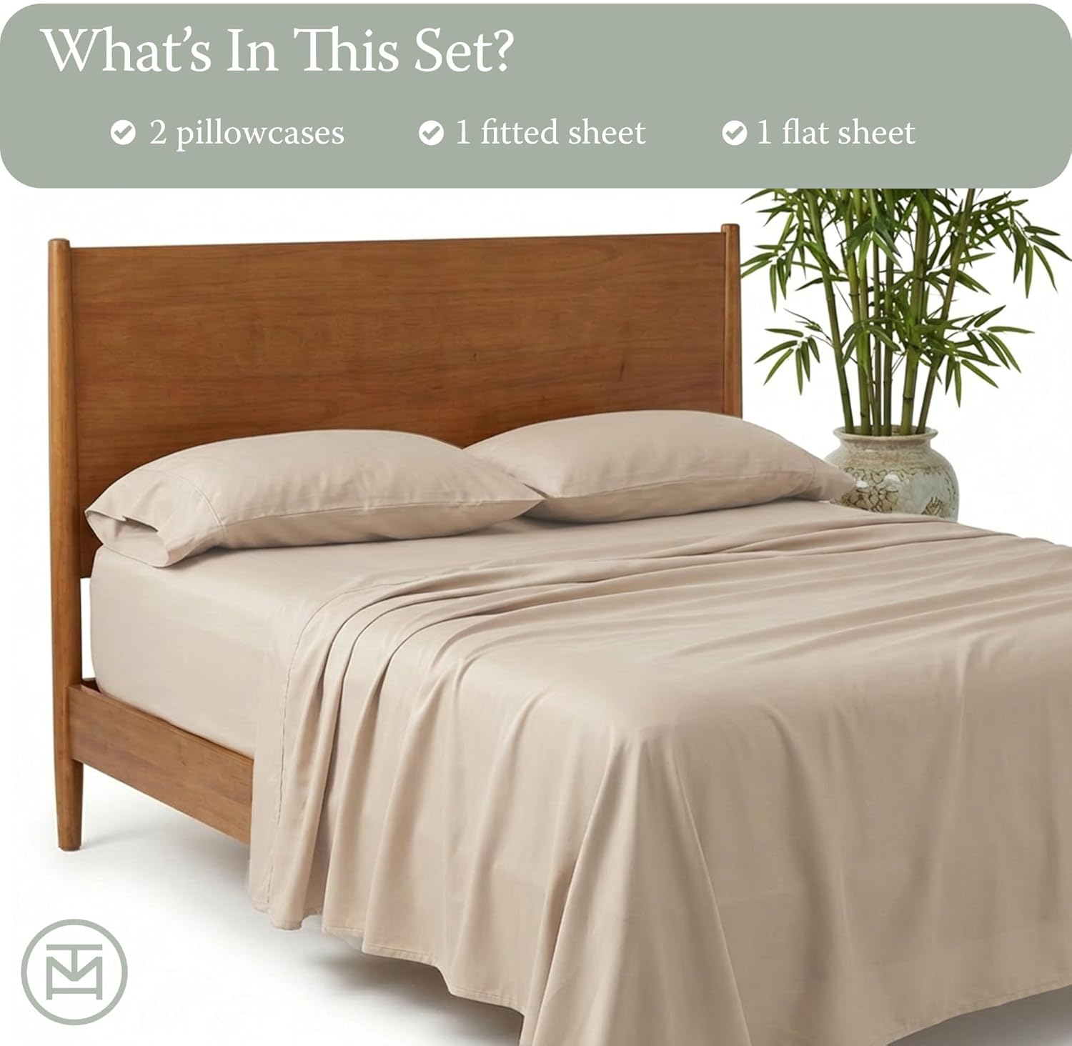 Threadmill Luxury Viscose Made from Bamboo Sheets Queen Size | Temperature Regulating Sheets for Queen Mattress |Breathable & Cooling Deep Pocket Bed Sheets| Luxury Bedding|Beige