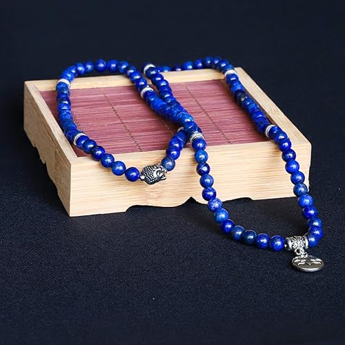 Miniatura 5 de Bivei Collar de cuentas de Mala, 108 pulseras largas con cuentas de perlas auténticas, cuentas de oración de Mala de loto y Buda, collar de
