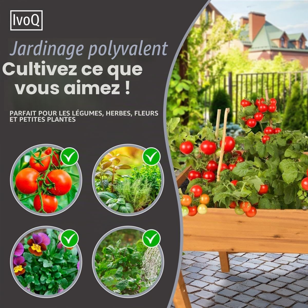 Pot de fleurs surélevé en bois FSC - 126 x 60 x 76 cm - Durable et résistant aux intempéries - Jardin, Balcon et terrasse - Idéal pour les légumes, les herbes et les fleurs