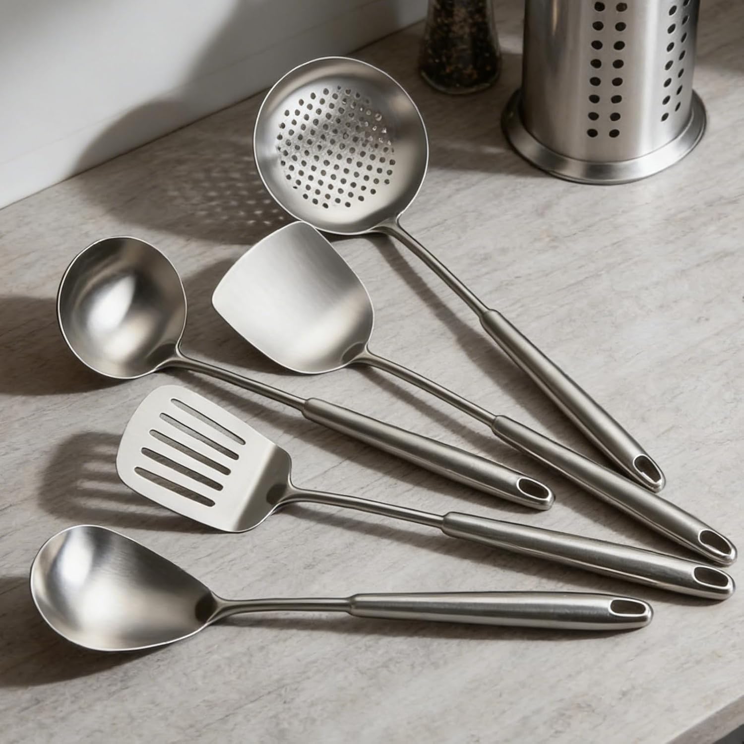 18/10 Stainless Steel Cooking Utensils Set, 13 PCS Long Large Metal Cooking Utensil Tools Set, Mirror Polished Kitchen Gadget Cookware and Kitchen Tool Set, Dishwasher Safe