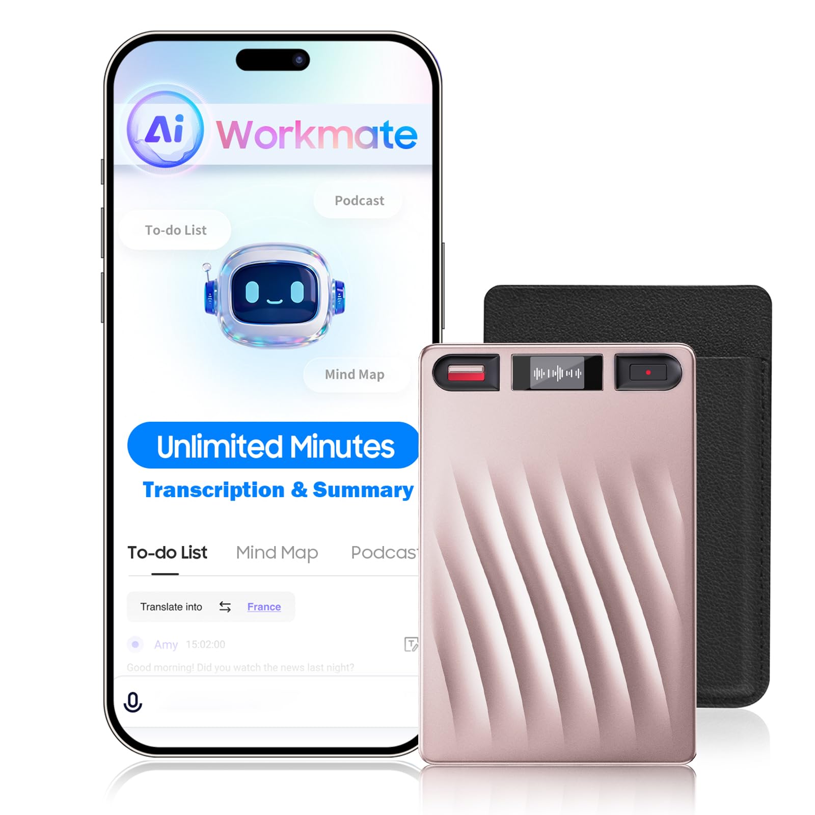 Photo 1 of RECPOINT AI Voice Recorder, Professional Voice Activated Recorder with AI Transcription & Summarize, 64GB Storage, 30H Battery, Noise Cancellation and AI Note Taker for Meetings and Interviews & calls