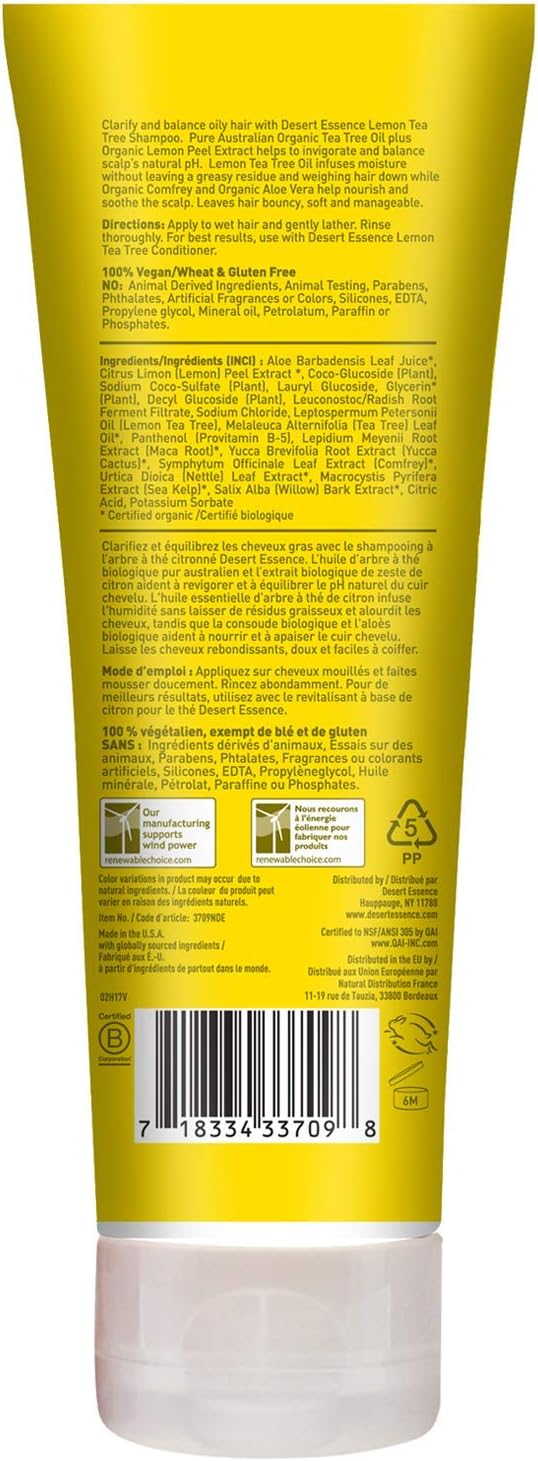 Desert Essence Lemon Tea Tree Shampoo & Conditioner Bundle - 8 Fl Ounce - Clarifying For Oily Hair - Essential Oils - Strengthen & Protect Hair - Effective Cleansing