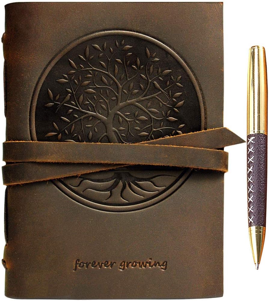 Leather Journal Tree of Life MOONSTER® A5 Writing Notebook with Gift Bag Handmade