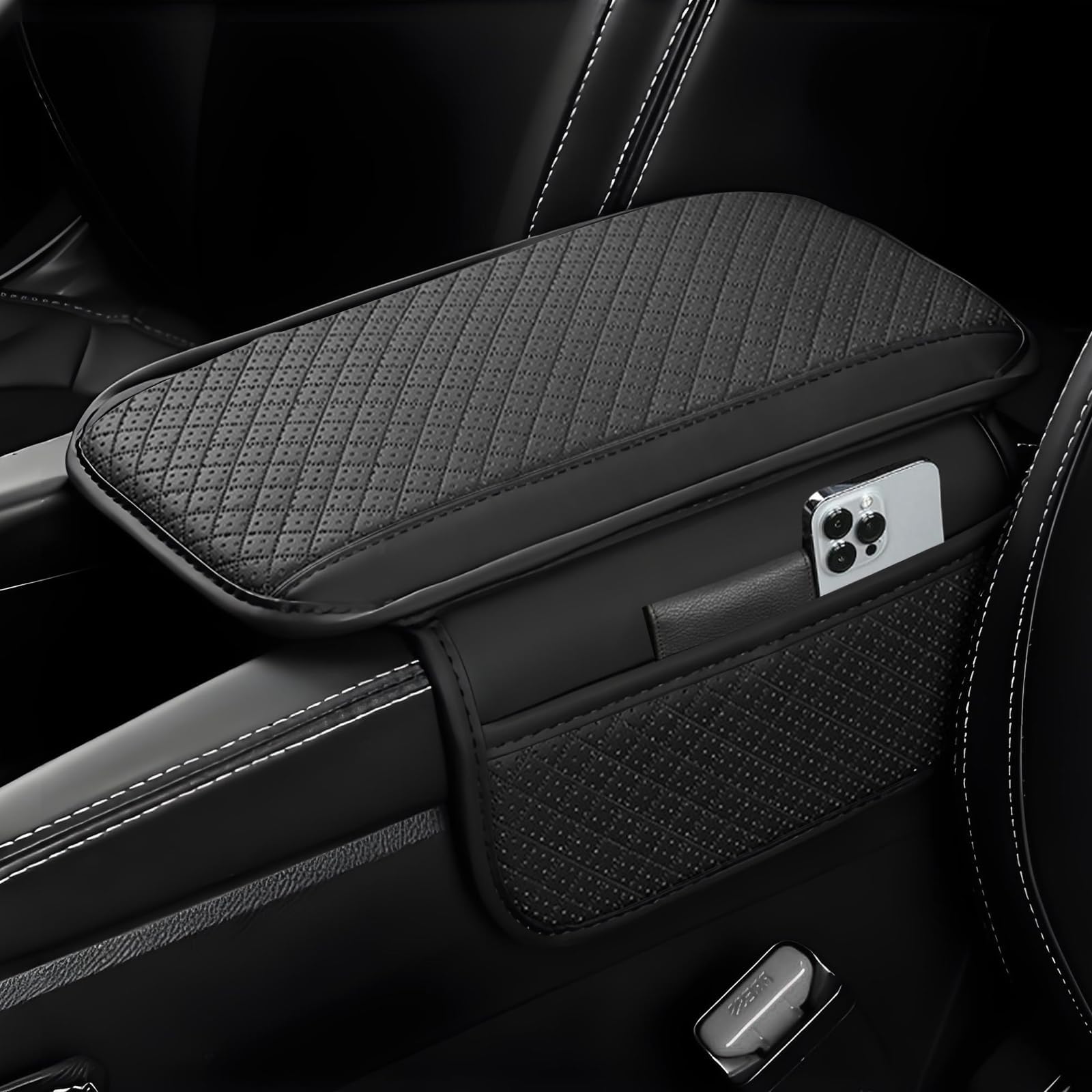R-timer Center Console Armrest Cover for Cupra Formentor KM7 2020-2023 2020 2021 2022 2023, Premium Leather Cushion Pad Auto Interior Protective Rest Accessories,Black