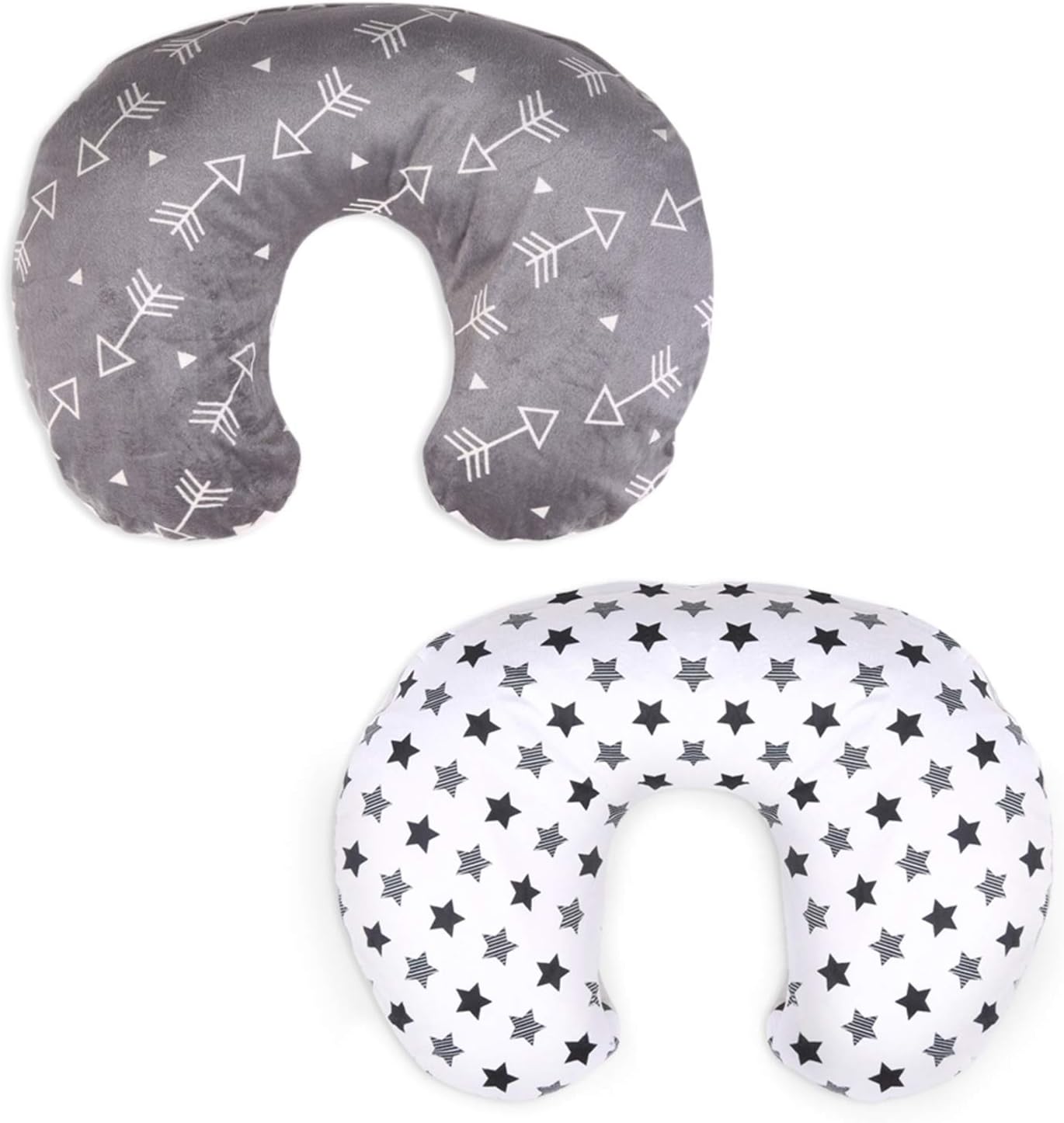 BORITAR Minky Nursing Pillow Covers 2 Pack, Super Soft Grey Arrow and Stars Printed with Dotted Backing