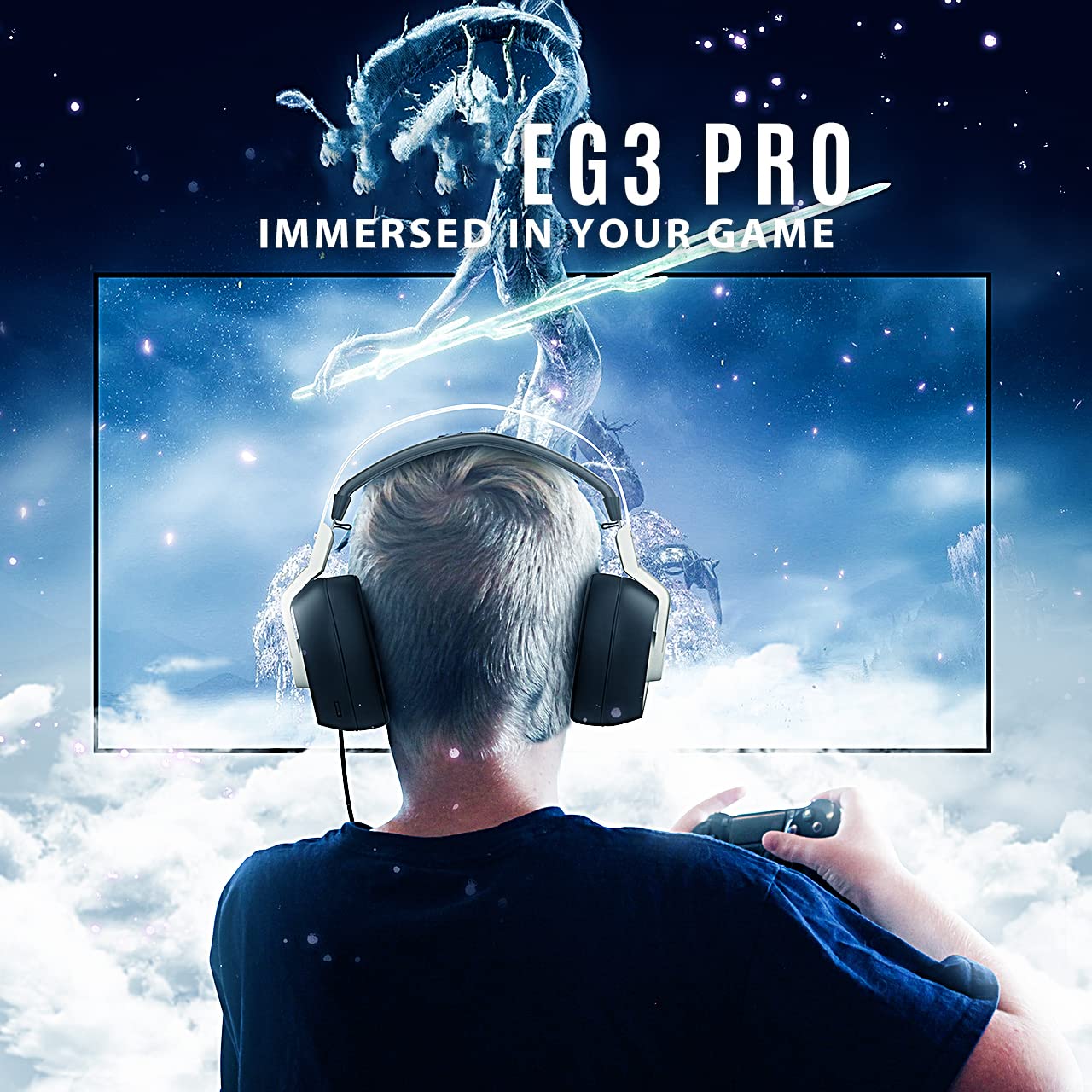 EG3 Pro Casque de jeu pour PC, PS4, Xbox One, son surround avec micro antibruit, lumière LED en ligne/contrôle du volume/micro pour PC, Playstation 4, Xbox, Nintendo Switch
