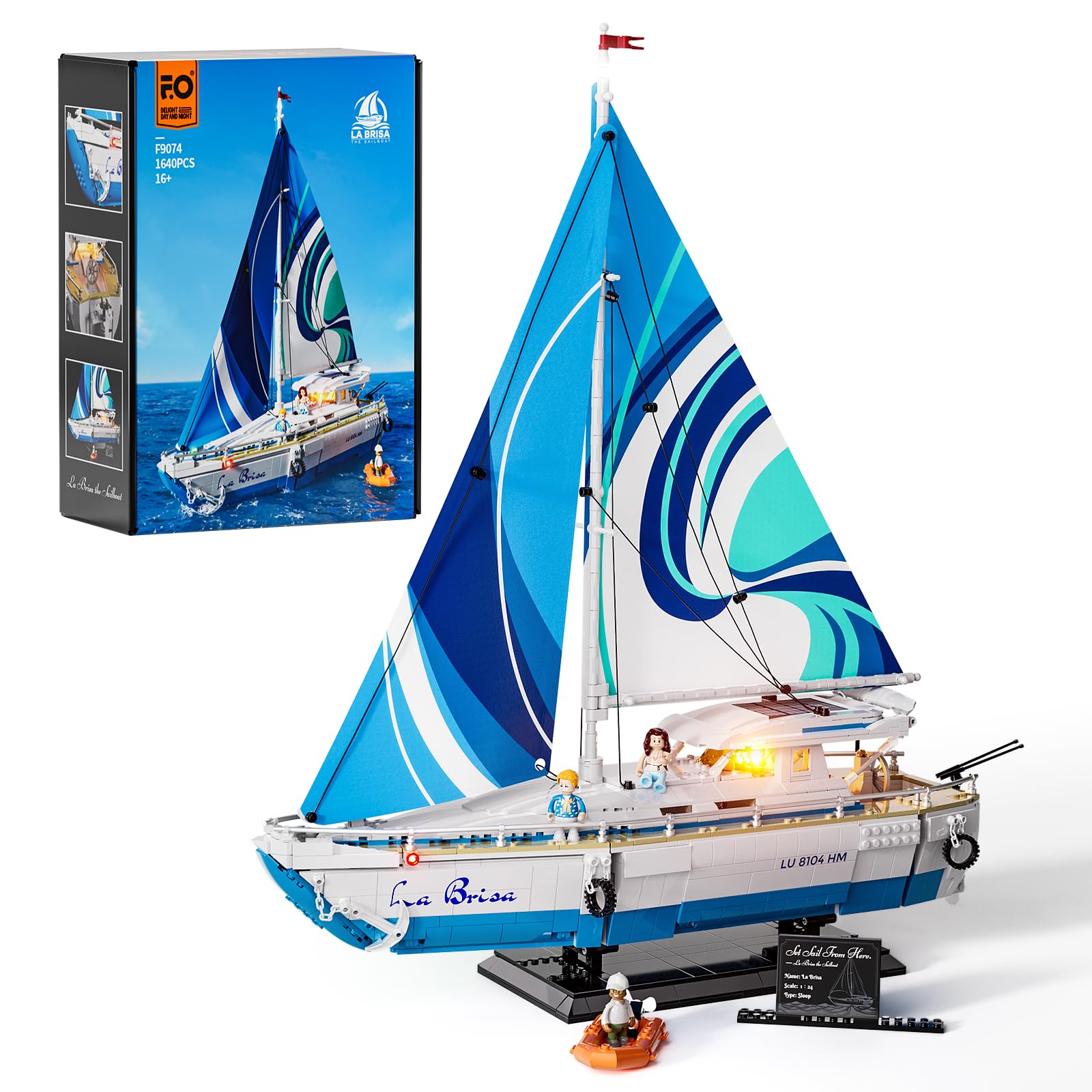FUNWHOLE Sailboat La Brisa Lighting Building Bricks Set - 1640 Pcs 1:24 Scale Adult Long-Distance Sailing Vacation Boat Model with LED Lights, Ideal for Boat Model Enthusiast Collection