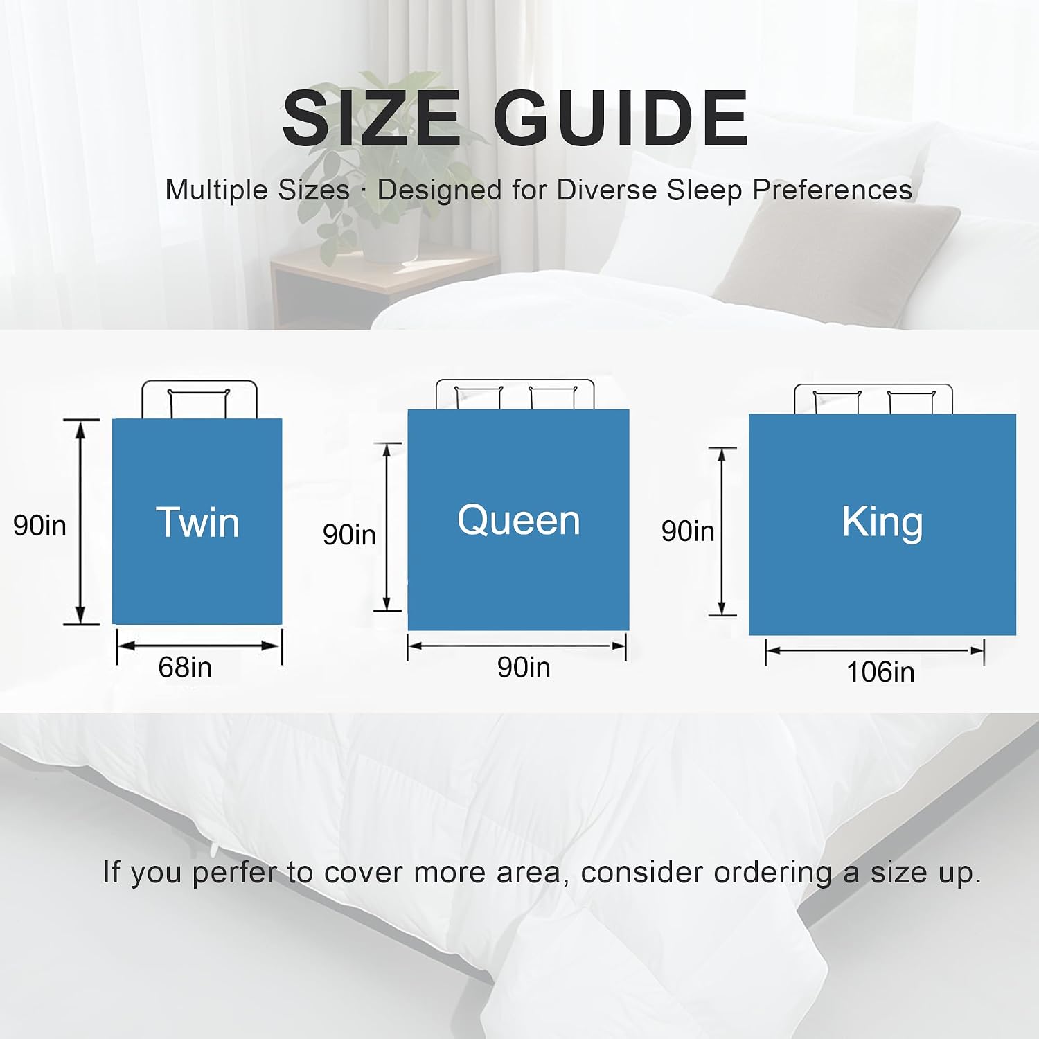 Goose Feather Down Fiber Comforter Twin Size, White Duvet Insert