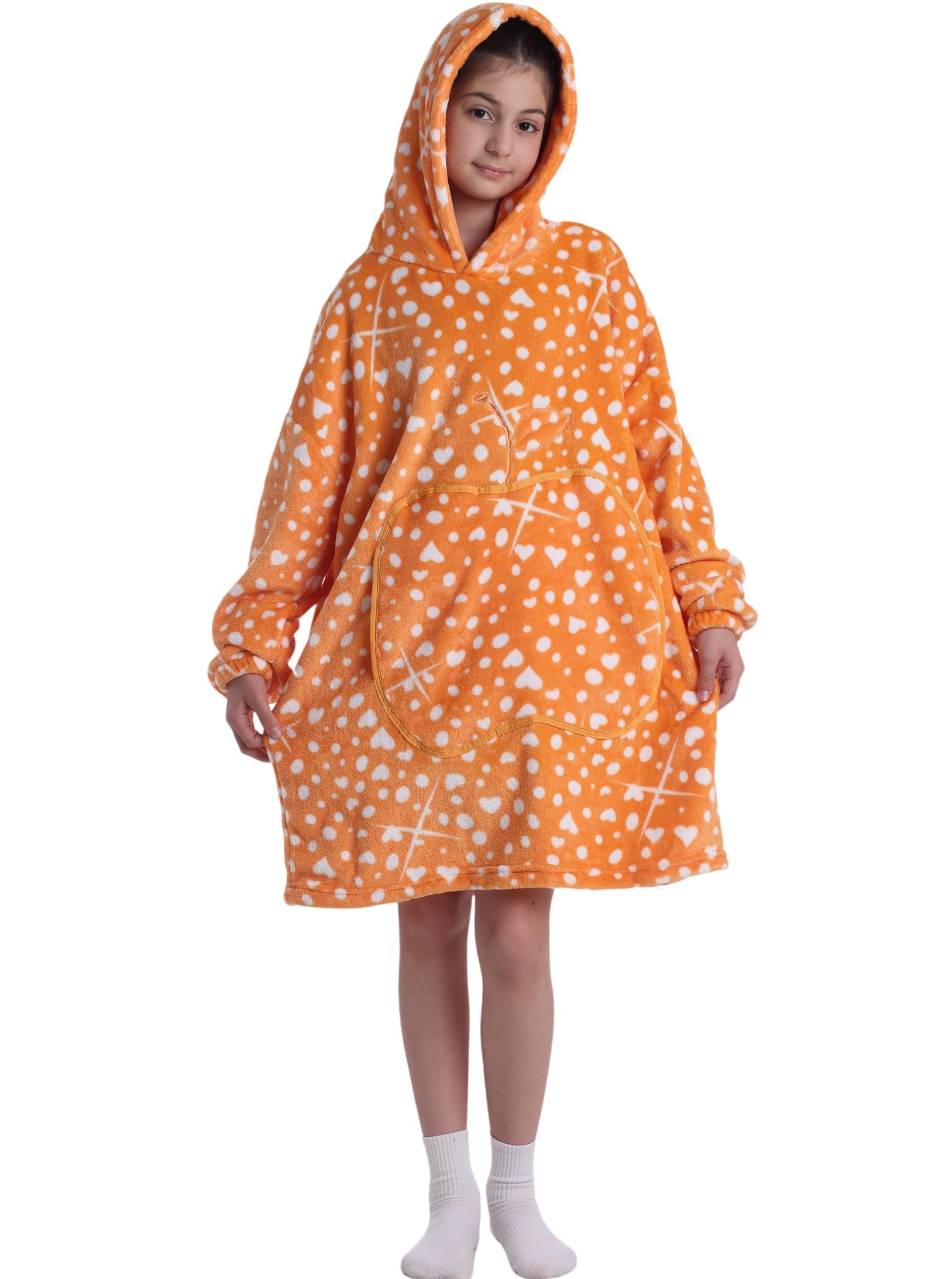 Shamdon Home Collection Kids Extra Long Oversized Blanket Hoodie,220GSM Flame Retardant Sherpa Fleece Hoodie Blanket,Kangaroo Pocket Hooded Wearable Blanket,One Size fit 5-15 Years Girls & Boys