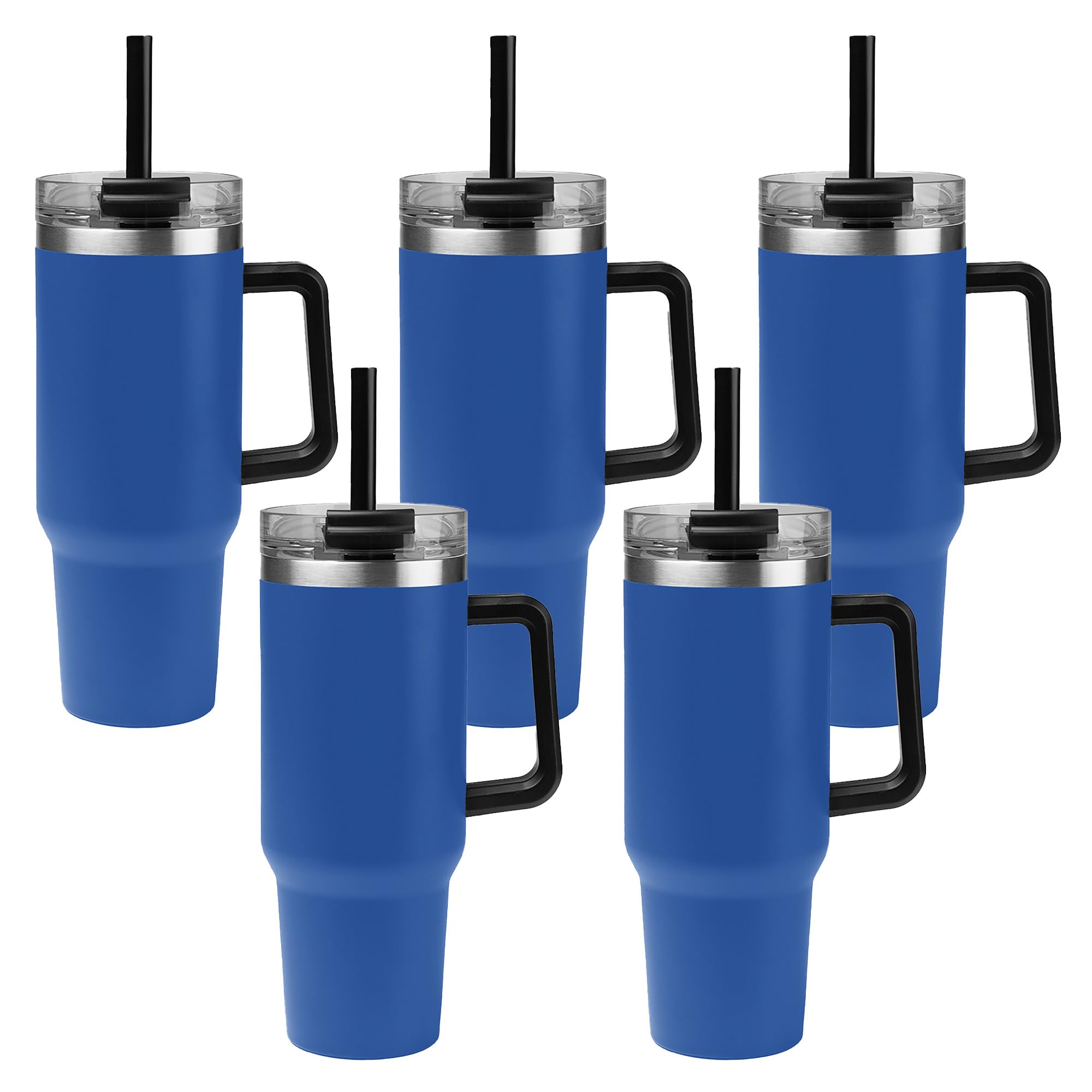 5 Ct of 40 Oz Intrepid Stainless Steel Tumbler with Lid, Straw & Handle – Blue – Customiz…